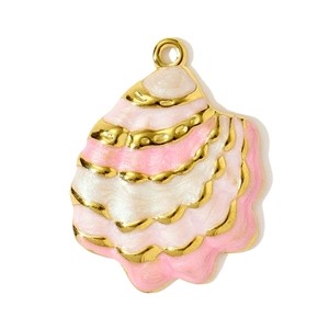 Pendentif coquillage en acier inoxydable rose et blanc pour création de bijoux