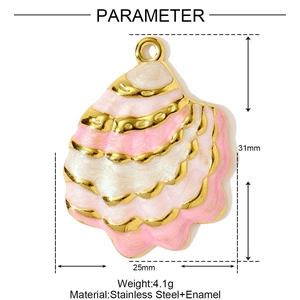 Dimensions détaillées d'un pendentif coquillage en émail rose de 31 mm en acier