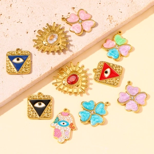 Colgantes de trébol y ojo en esmalte y acero inoxidable para la creación de joyas DIY