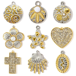 Pendentif de Bijoux DIY en Acier Inoxydable Bicolore pour Femme Vintage Cœur Papillon Croix Coquillage Perle Artificielle Strass Accessoires