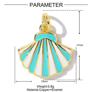 Detail showing 17mm shell pendant dimensions with copper and enamel materials