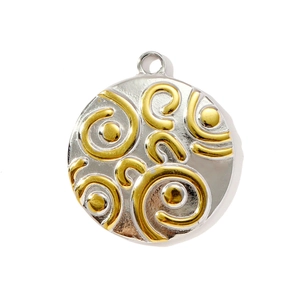 Pendentif bicolore or et argent en acier inoxydable avec motif floral en spirale