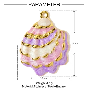 Spécifications détaillées de la taille du pendentif coquillage en acier et émail