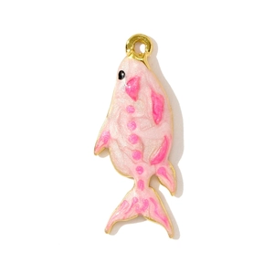 Pink enamel fish pendant in gold stainless steel for ocean themed jewelry making