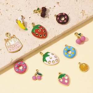 Bunte Frucht- und Donut-Anhänger aus Edelstahl für DIY-Halsketten und Schmuck