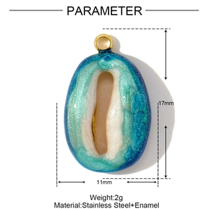 Detailed parameter view of 17x11mm stainless steel ocean pendant with blue enamel