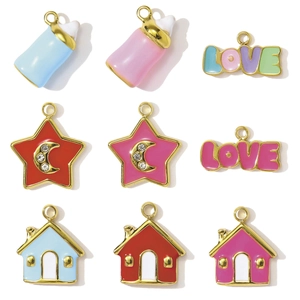 Edelstahl Emaille Anhänger Für Schmuckherstellung DIY Flasche Haus Stern Mond LOVE Buchstabe Strass Charms Damen