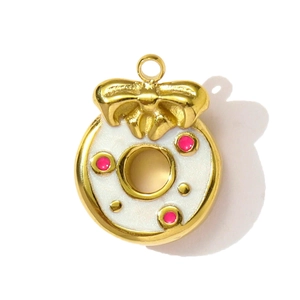Goldener Donut-Anhänger mit Schleife und weißem Emaille für DIY-Halsketten und Schmuck