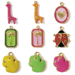 Stainless Steel Enamel Animal Pendants For DIY Jewelry Making Giraffe Frog Ladybug Coconut Tree Heart Charms Accessory For Women