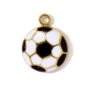 Klassischer schwarz-weißer Fußball Anhänger aus Edelstahl mit goldfarbenem Finish