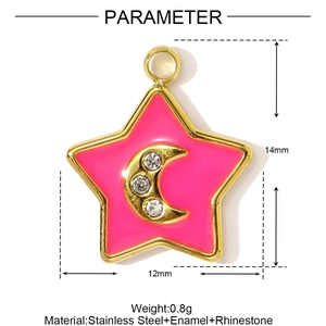 Rosafarbener Sternanhänger mit goldenem Mond und Steinen, 14mm x 12mm Größe