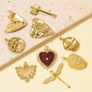 French vintage style gold stainless steel heart and dragonfly pendant set for jewelry diy