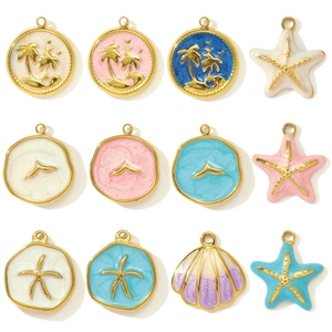 Amuletos de Océano de Acero Inoxidable Esmalte Estrella de Mar Cocotero Concha Colgantes para Collar Pendientes DIY Mujer