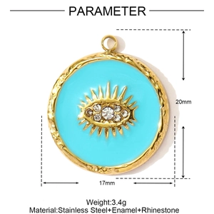 Detaillierte Größenparameter des 20mm goldenen Edelstahl-Augenanhängers mit Emaille