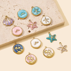 Colgantes esmaltados de estrella de mar y palmera en acero inoxidable para joyería DIY