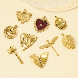 French vintage style gold stainless steel charms with heart and dragonfly pendants