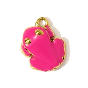 Detailed view of fuchsia enamel frog pendant with gold trim for DIY jewelry