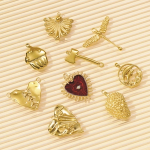 Golden titanium steel charms collection including heart, dragonfly and angel for DIY jewelry