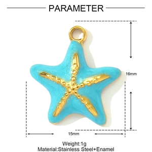Colgante estrella de mar esmaltada en azul y acero inoxidable de 16mm x 15mm y 1g