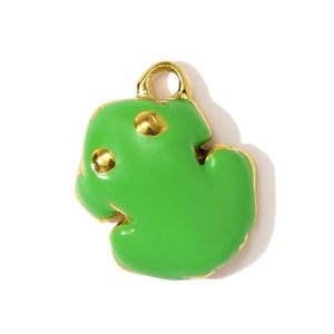 Detail of green enamel frog pendant with golden finish for DIY necklace accessories