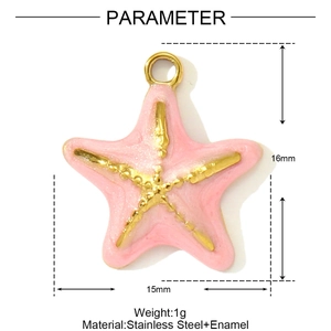 Vista detallada del colgante de estrella de mar en esmalte rosa claro de 15mm para joyas