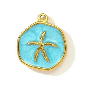 Colgante océano dorado con esmalte azul y estrella de mar para collares y pendientes