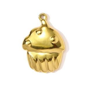 Polished golden cupcake pendant charm with a smooth metallic finish for jewelry making