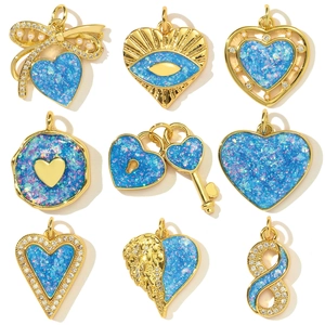Copper Gold Plated Heart Butterfly Evil Eye Infinity Pendants Inlaid Blue Opal Zircon For DIY Necklace Jewelry Making Women