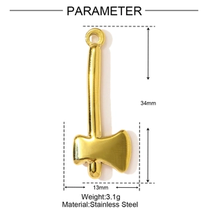 Polished gold axe pendant in stainless steel with 34mm size and 3.1g weight details
