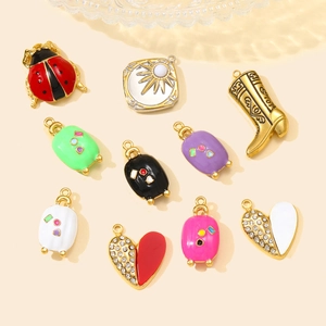 Colorful enamel stainless steel charms set including ladybug, sun, boot and heart pendants