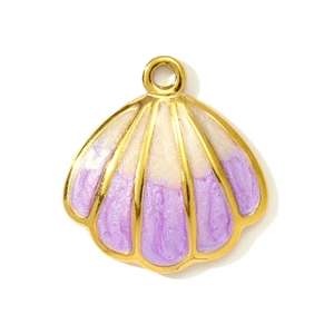 Primer plano de colgante de concha esmaltada violeta para creación de joyas artesanales
