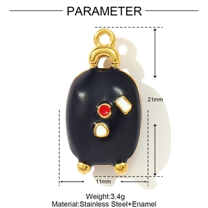 Macro view of blue enamel oval pendant with stainless steel dimensions and parameters