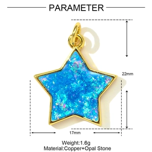 Star-shaped copper opal pendant charm detail with 22mm height and 17mm width dimensions