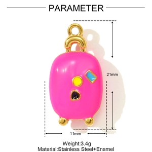Pink suitcase enamel pendant in stainless steel with 21mm height and 3.4g weight detail