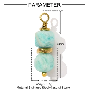 Macro detail of natural stone pendant with 24mm height and stainless steel gold finish