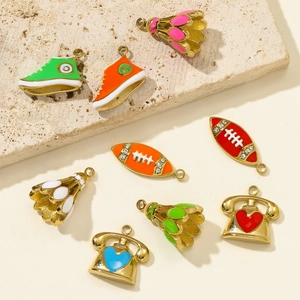 Colorful DIY stainless steel pendants featuring sports and lifestyle themes for jewelry making