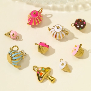 Pendentifs émaillés en acier inoxydable théière et glace pour bijoux DIY