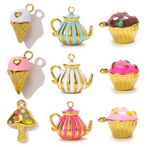 Pendentifs en Acier Inoxydable Émaillé Théière Crème Glacée Cupcake Champignon Vintage DIY Bijoux Boucles d'Oreilles Collier Accessoires