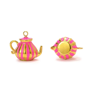 Détails du pendentif théière en émail rose et doré pour la création de bijoux DIY