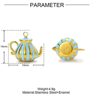Spécifications de taille détaillées pour pendentif théière émaillé bleu en inox