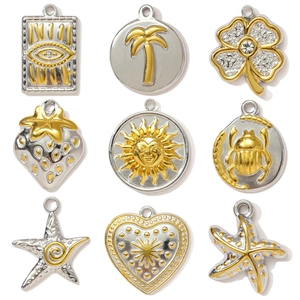 Pendentifs DIY en Acier Inoxydable Vintage Bicolore Or Argent Pour Création de Bijoux Mauvais Œil Soleil Cocotier Trèfle