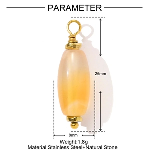 Detailed view of yellow translucent natural stone pendant with gold stainless steel caps