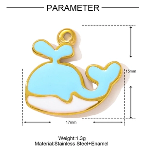 Detailed size parameters of blue enamel whale pendant in stainless steel for jewelry making