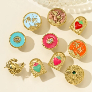 Colorful enamel tropical palm tree and nautical star stainless steel pins collection