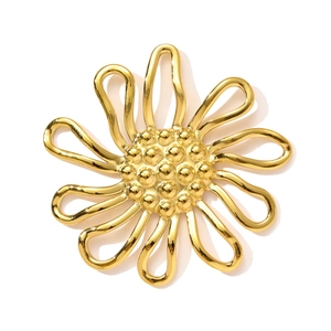 Polished gold flower pendant with hollow petals and textured core in minimalist style