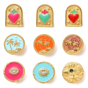 Vintage Stainless Steel Enamel Brooch Pin For Women Heart Palm Tree Evil Eye Star Sea Shell Golden Decorative Badge Gift