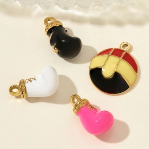 Set of four stainless steel boxing glove and soccer pendants with enamel coating