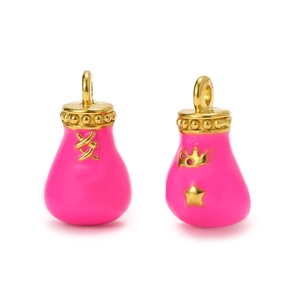 Detail of pink boxing glove charms with gold crowns and bead edges for DIY jewelry