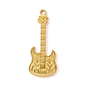 Polished gold electric guitar pendant featuring embossed wave patterns for DIY jewelry