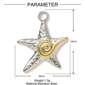 Détail du pendentif étoile de mer argent et or avec dimensions 23x20mm en acier inoxydable